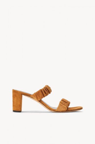 FRANKIE RUCHED SANDAL | CASHEW SUEDE